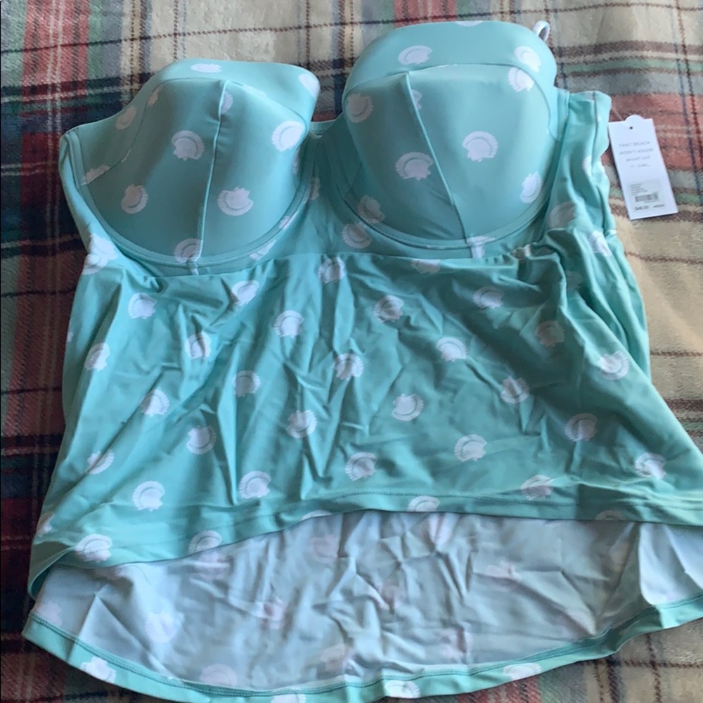 Cacique Mint Green & White Polka Shell Tankini Top